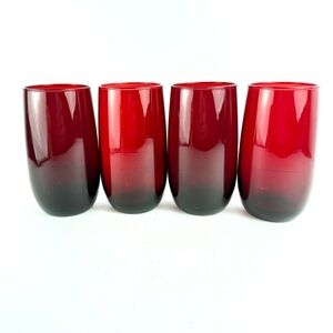 Vintage Anchor Hocking Royal Ruby Roly Poly 4.5” 12 Oz  Tumblers Set of 4 X-mas